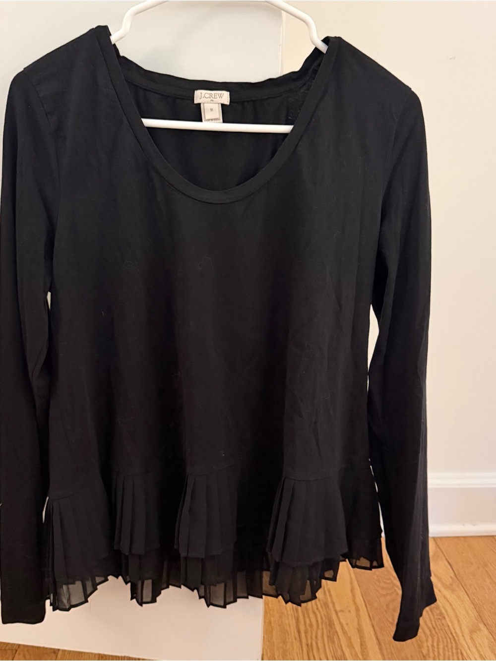 J. Crew Black Long-Sleeve Pleat Tshirt